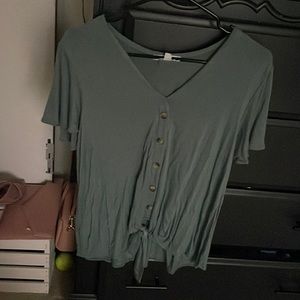 Green tie-front shirt